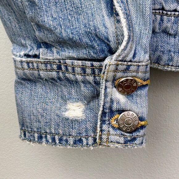 J.Crew Vintage Distressed Denim Jean Jacket Relaxed Fit Medium Blue Wash Women M - Picture 6 of 16
